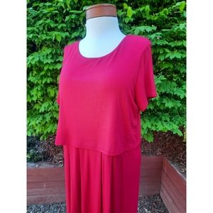 J. Jill Button Back Stretch Jersey Knit Casual Pocket Dress Petite L Red